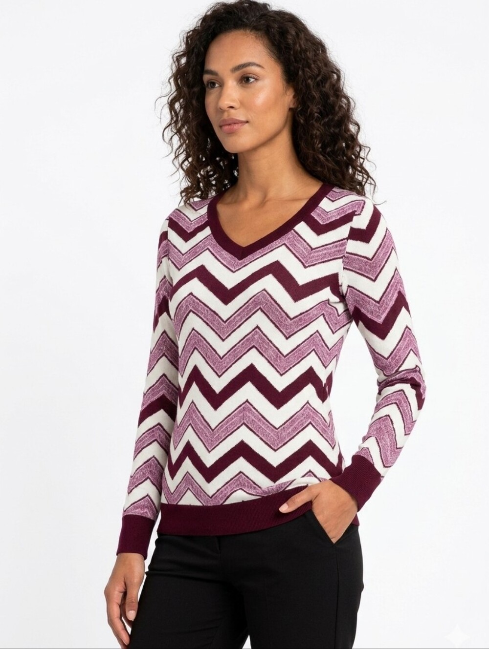 White House Black Market Purple and White Knit Top